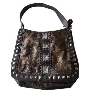 MC MARC CHANTEL Brown Leather Embossed Boho Western Hand Bag Shoulder Bag